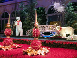 These polar bears at the Conservatory in the Bellagio are covered in carnations