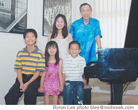 Chang’s future pianists of America (from left): Bolin Chang, Tiana Li, Mandy Nakamura, Albert Jiang and Ernest Chang