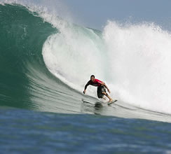 Three-time Xcel Pro winner and ultimate power surfer, local boy Pancho Sullivan, at Sunset Beach