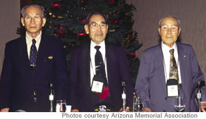 Pearl Harbor veteran Zenji Abe (right), a dive bomber who flew off the Akagi to attack Pearl Harbor, pictured here with fellow Japanese aviators Taisuke Maruyama and Kaname Harada, will be a featured speaker at the symposium