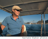 Capt. Ann Ford at the helm of the island Spirit