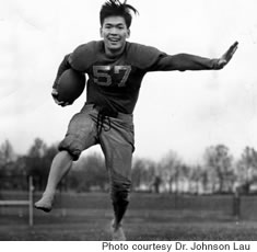 After the barefoot league, Doc Lau was a shoeless kicker in college