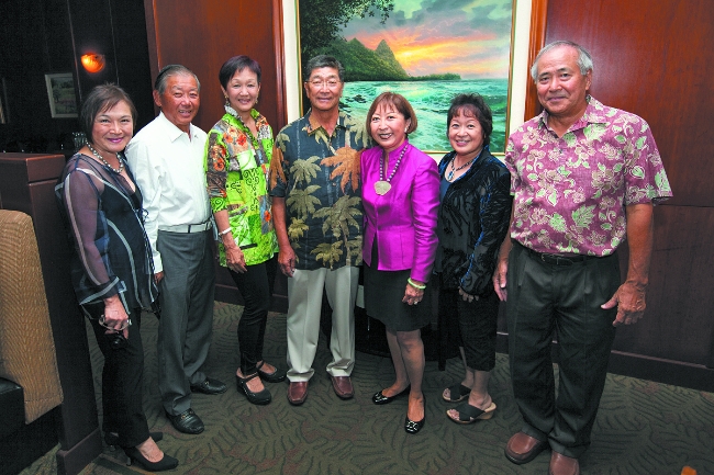 Cynnie and Francis Aoki, Aileen Shin, Les and Donna Hoshide and Susan and Dennis Taira.