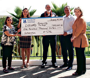 Leeward Community College accepts $100,000 for student scholarships from Kalaeloa Partners.