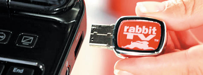 Rabbit TV is a tiny USB device that plugs into your computer or phone | Photo courtesy Rabbit TV