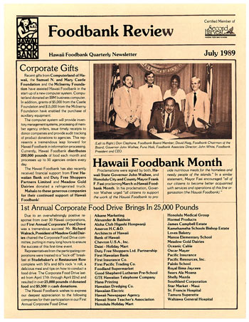 This 1989 Hawaii Foodbank newsletter touts the first food drive | Photo from Jade Moon