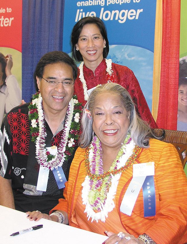 Dr. Laurie Tom (clockwise, from top), singer/actress Della Reese, spokeswoman for American Diabetes Association, and the author at a TCOYD conference in Honolulu | Photo courtesy TCOYD