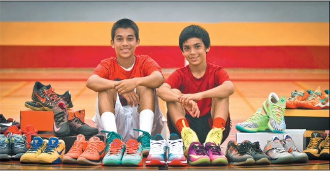 Keanu (left) and Kawika Akina are helping basketball players find just the right shoes via online reviews. Photo from Kuulei Media. 