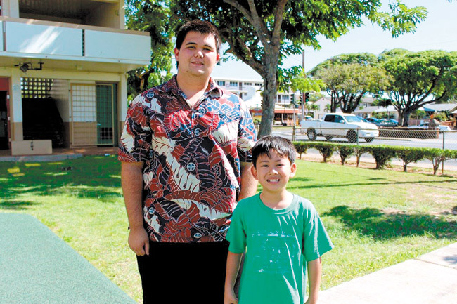 Koali'i Ladao spends time each week at Aliiolani Elementary School with his Little Brother, Kama. The relationship nurtured between the two over the past two years led to Ladao being recognized as Oahu School-based Big Brother of the Year. Photo from Big Brothers Big Sisters Hawaii. 