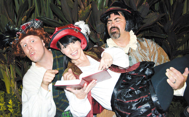 Adam LeFebvre, Therese Olival and Kevin Keaveney in 'The Complete Works of William Shakespeare (Abridged)' PHOTO COURTESY HAWAIIAN MISSION HOUSES 