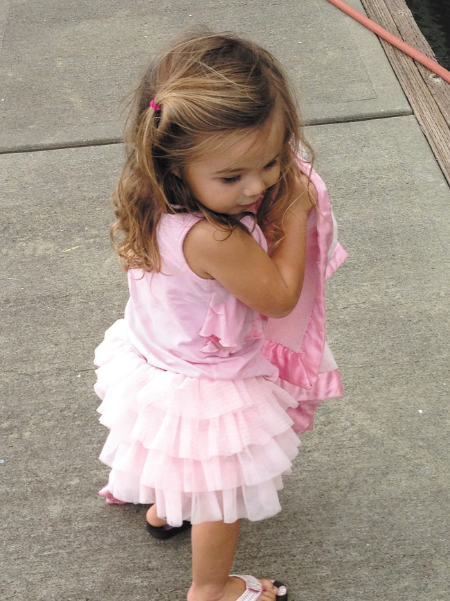 Hana, age 3. Ready for ballet class? If the tutu fits ...  