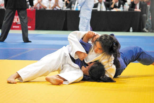 Shaena Peralto controls an opponent at the 2014 Junior National Championship, July 4 at the Blaisdell Arena  PHOTO FROM MILILANI JUDO CLUB