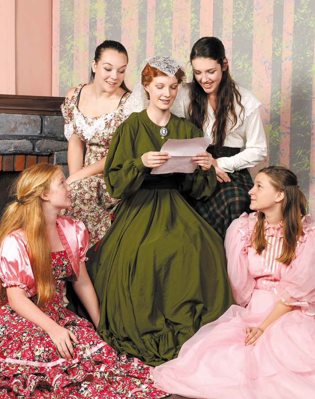 Castle Performing Arts Center's fall production, 'Little Women,' features (clockwise, from top) Marmee (Jordan Moore) reading Father's letter to her daughters: Jo (Griffin Lockette), Beth (Mia Shelbourne), Amy (Alyssa Ryhn) and Meg (Angela Miller). Photo by Aaron Rideout. 