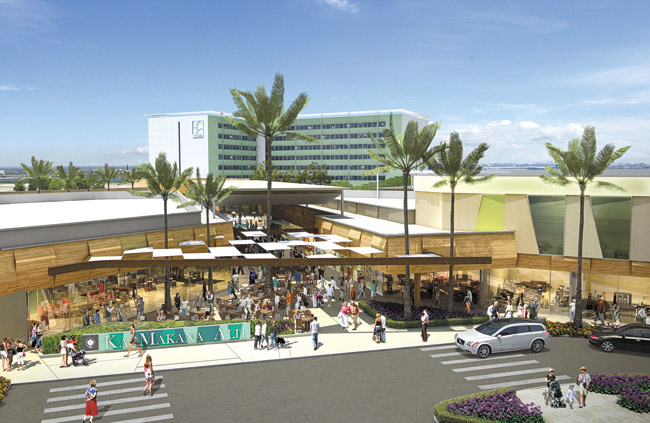 An aerial illustration of Ka Makana Ali'i depicts just how the shopping mall will look when complete in 2016. Photo courtesy DeBartolo Development. 