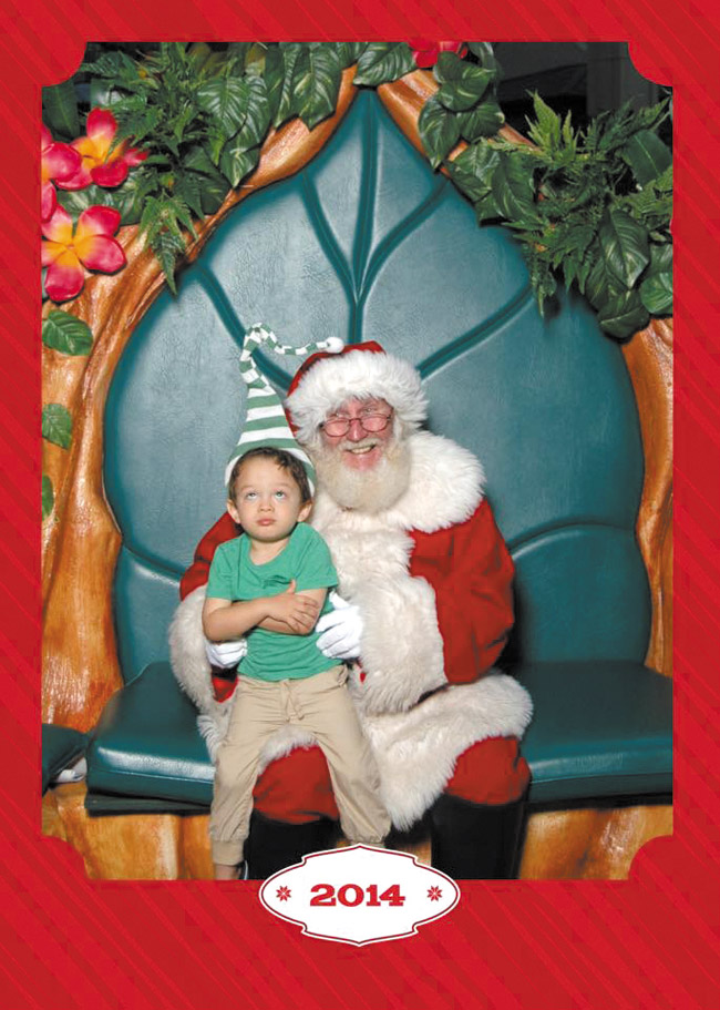 Malika Dudley's son Jackson Judd was not impressed with the Queen Kaahumanu Center Santa on Maui PHOTO COURTESY MALIKA DUDLEY