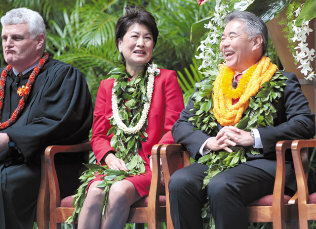 Inauguration Ceremony: Gov. David Ige was sworn into office Dec. 1 at the State Capitol. In his inaugural address, the governor began by acknowledging and thanking wife Dawn, who he says “has been with me every day during the past 29 years, has been my greatest supporter, a trusted adviser for the most difficult decisions, and has encouraged me to continue through the toughest times, and picked me up after every disaster. She has sacrificed many personal opportunities to support me and our family.” On this special day, the first lady wore a red suit from Ann Taylor. “I love Ann Taylor,” she says. “I like tailored outfits that fit well. Also, red is my favorite color. I wear red often. I’m also a bargain shopper. I bought this for 50 percent off on Black Friday.”