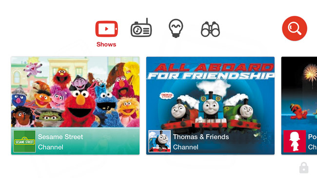 YouTube Kids app offers four categories: Shows, Music, Learning and Explore  ALISON YOUNG SCREENSHOT