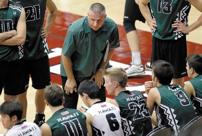 Hawaii coach Charlie Wade talks to his team during a timeout against Stanford during last season TONY AVELAR/SPECIAL TO THE STAR-ADVERTISER 