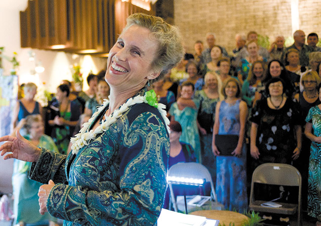 Artistic director Susan McCreary Duprey rehearses with the Windward Choral Society. Their next free community concert is at 5 p.m. Sunday in Enchanted Lake. Photo from the choral society. 