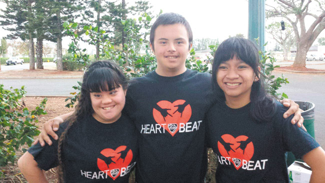 Mililani High students (from left) Chelsea Ferrick, Kenji Momohara and Marly Garces will perform April 17 at Peter's Prom in Waipio — and then in July at the Special Olympics World Games in Los Angeles. Photo by Scott Matsumoto. 