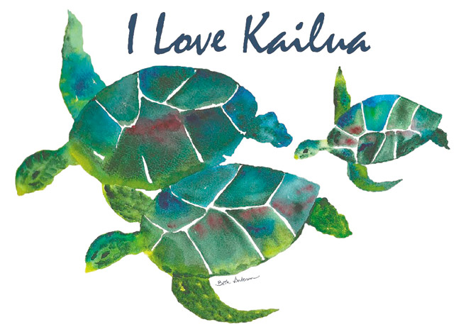 Kailua artist Beth Anderson created the official ‘honu' logo for the 2015 Kailua Town Party buttons and attire. Image from Amy Hammond. 