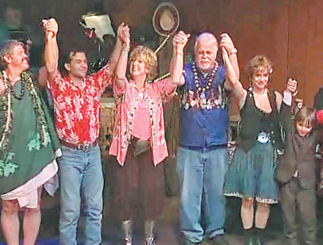 Dr. Kalani Brady, Ethan Okura, Shari Lynn, Jim Tharp, Becky Maltby and Mickey Graue in a 2005 production of ‘Aloha Rosie’s’ — all will appear in the current incarnation as well. PHOTO FROM TERRY OLIVAL