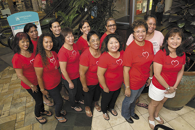 The Heartbeat moms: (back, from left) Lorie Ioane, Pasche Chong, Celeste Humalon, Violet Kalai, Kahea Ilae, (front) Wendy Smits, Dee Ferrick, Renee Jung, Jeanie Bustamante, Elizabeth Garces, Abraleen Keli‘inui and Candace Nakamoto ANTHONY CONSILLIO PHOTOS