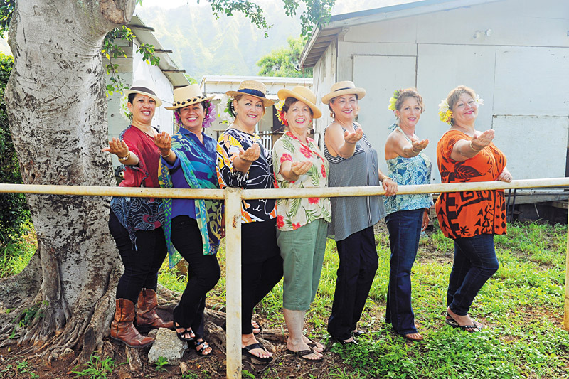 Former Aloha Festivals pa'u queens (from left): Leiala Cook, Kahikulani Whitted, Luka Ramos, Bonnie Neal, Beverly Lee, Terry Dinubilo-Murray and Roxanne Kalilimoku 