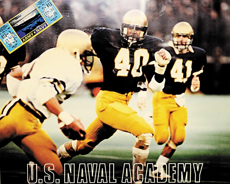 The future admiral (40) moves in fast to make a tackle in the 1986 Army-Navy game U.S. NAVAL ACADEMY PHOTO 