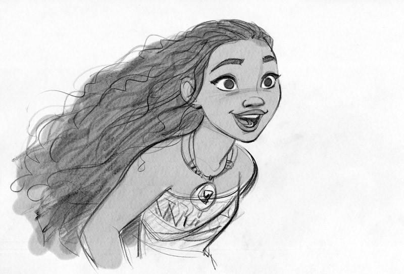 A sketch by Walt Disney Animation Studios artist Jin Kim depicts Moana in her earliest stages before being brought to life in the film IMAGES COURTESY DISNEY 