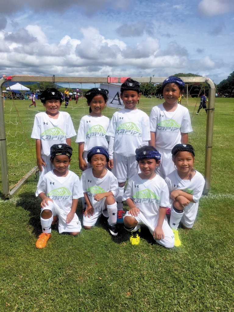 The Koko Head Rapids soccer club 7U team: (front, from left) Joy Kawamura, Jessica Lee, Noel Ching, Joslen Ordenstein, (back) Kyla Morimoto, Sadie Minn, Lyric Yadao and Makenzie Yokoyama.