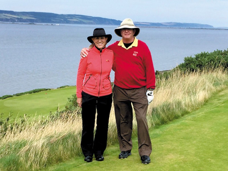 Barnes and Buckrop golfing in Scotland 