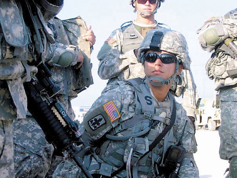 Leading her platoon during a training exercise in 2008 at Fort Hood, Texas 