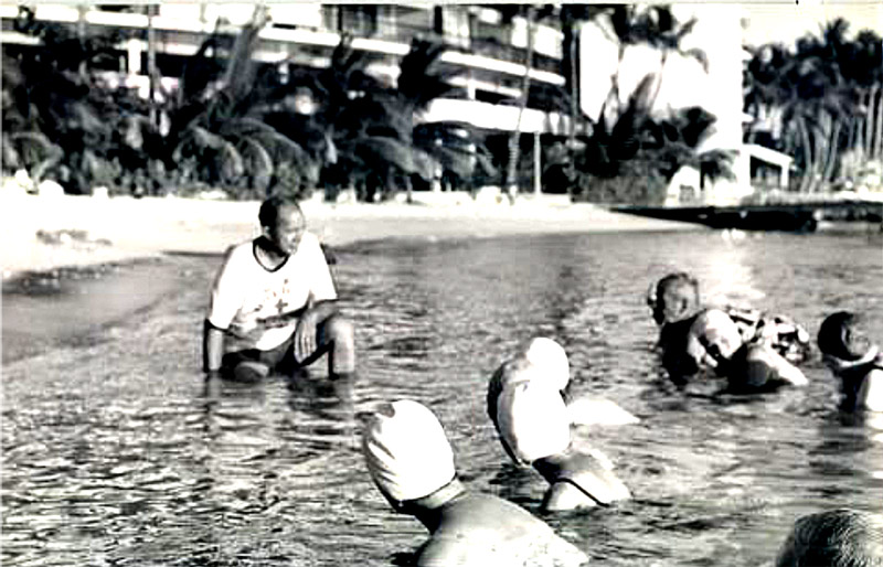 An American Red Cross of Hawaii volunteer leads a swimming lesson at Waikiki Beach in the 1950s PHOTO FROM AMERICAN RED CROSS OF HAWAII 