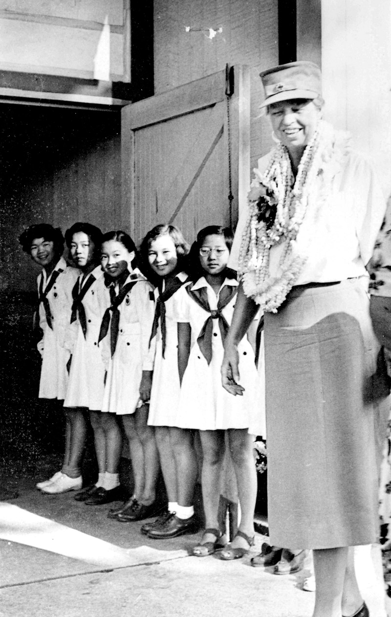Eleanor Roosevelt visits with Girl Scouts in Hawaii in 1943 during a historic trip to Australia, New Zealand and the South Pacific HISTORIC PHOTOS COURTESY GIRL SCOUTS OF HAWAII 