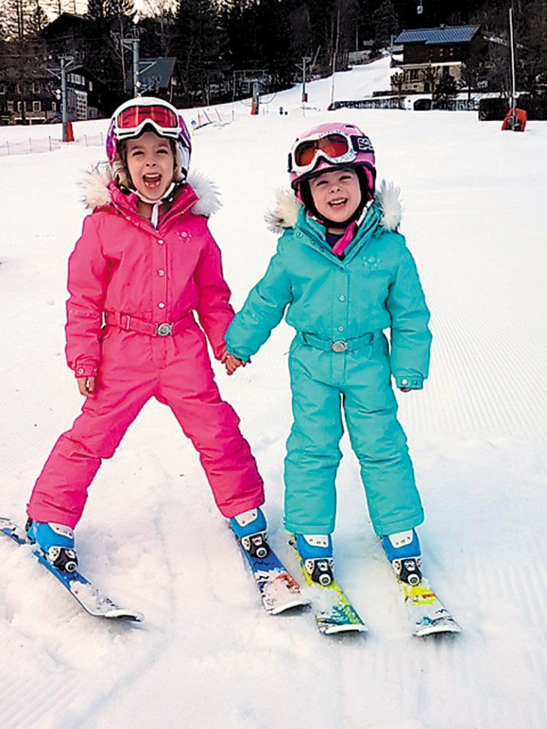 Lily and Rosie Anderson skiing in France.