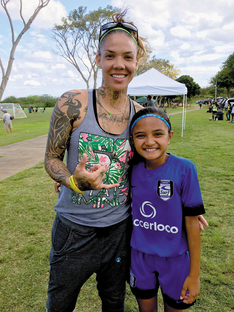 Natasha Kai and Raeah Raymondo of Surf Soccer at Waipio Soccer Complex