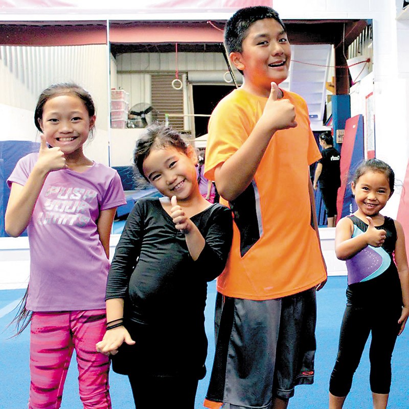 Kimora Higa, Rhyjahlei Tanaka, Kevin Sumida and Kamali‘uikamoana Steib-bard-Lopes having fun at Manakoa Gym.